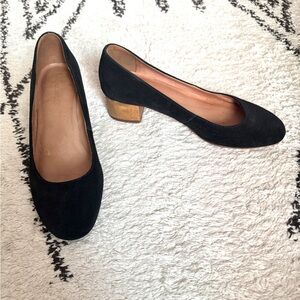 Madewell Ella Pumps - Black Suede with Block Heel